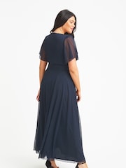 Scarlett & Jo NAVY Kemi Solid Bolero Wrap Bodice Mesh Maxi Dress - Image 4 of 4
