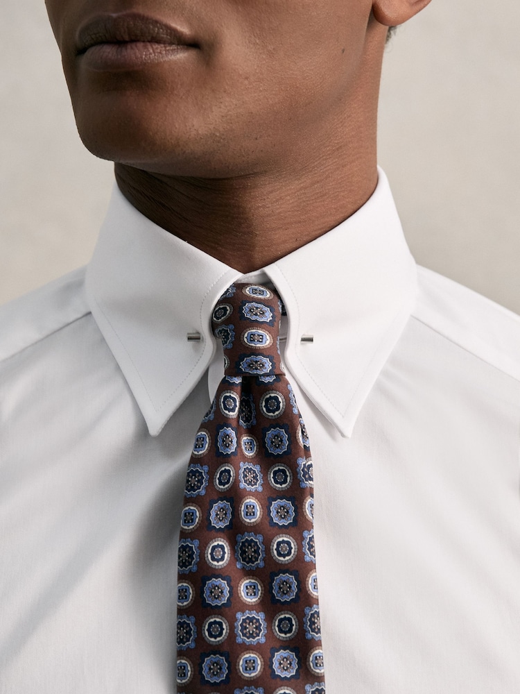 Reiss White Caldwell Slim Fit Cotton Pin Collar Shirt - Image 1 of 7