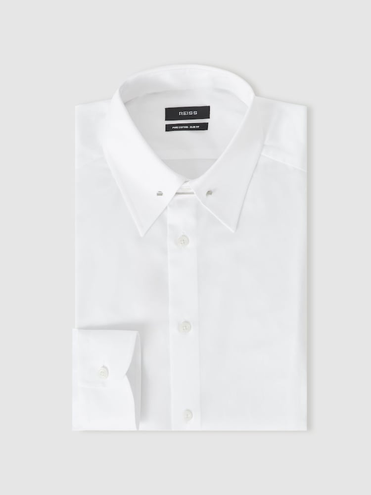 Reiss White Caldwell Slim Fit Cotton Pin Collar Shirt - Image 2 of 7