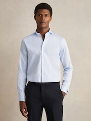 Reiss Soft Blue Storm Double-Cuff Two-Fold Cotton Shirt - Image 1 of 7