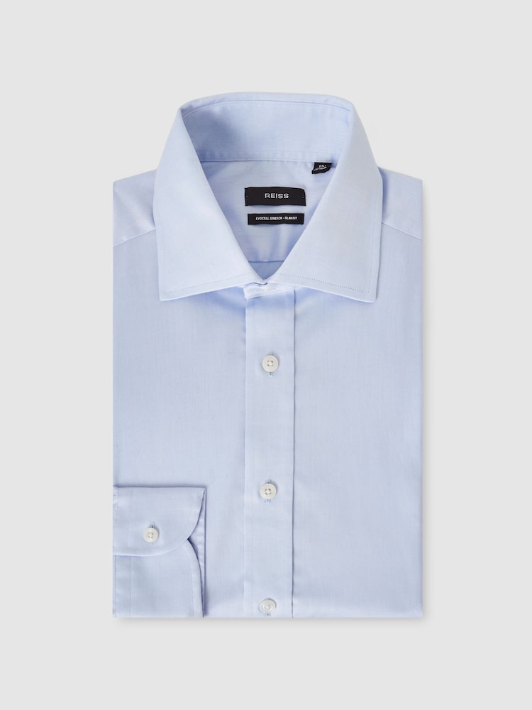 Reiss Soft Blue Bishopsgate Slim Fit Cotton-Tencel Stretch Shirt - Image 2 of 8 Reiss Soft Blue Bishopsgate Slim Fit Cotton-Tencel Stretch Shirt - Image 2 of 8
