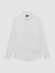 Reiss White Bishopsgate Slim Fit Cotton-Tencel Stretch Shirt - Image 8 of 8
