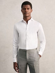 Reiss White Slim Fit Double Cuff Two Fold Cotton Shirt - Image 1 of 6
