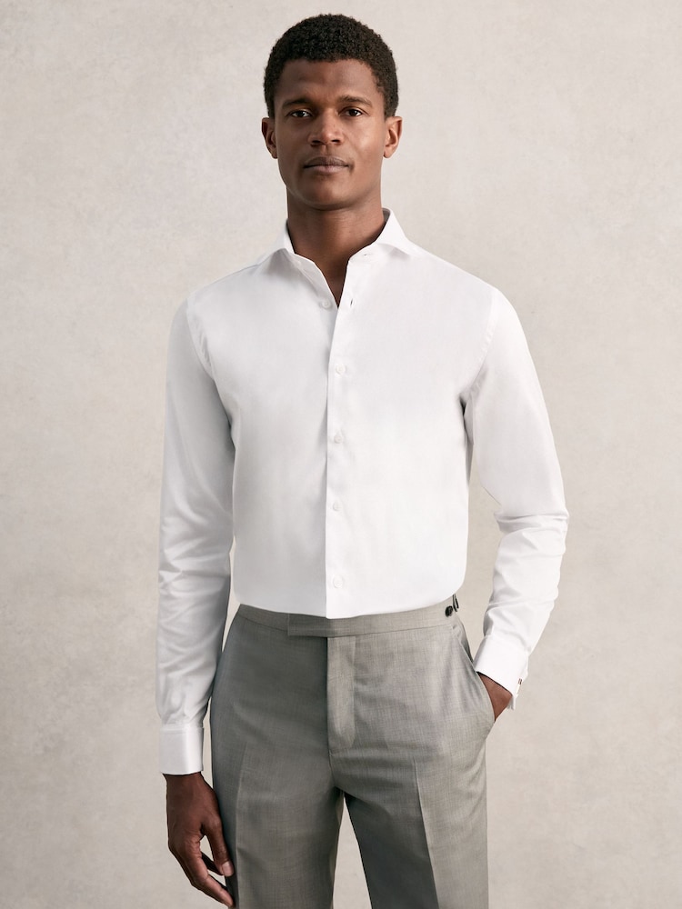 Reiss White Slim Fit Double Cuff Two Fold Cotton Shirt - Image 1 of 6