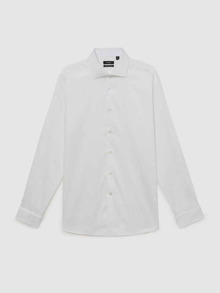 Reiss White Remote Slim Fit Cotton Satin Double Cuff Shirt - Image 1 of 1
