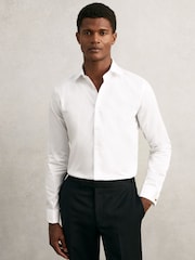 Reiss White Remote Slim Fit Cotton Satin Double Cuff Shirt - Image 2 of 6