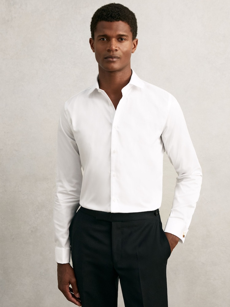 Reiss White Remote Slim Fit Cotton Satin Double Cuff Shirt - Image 2 of 6