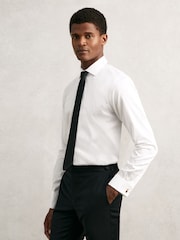 Reiss White Remote Slim Fit Cotton Satin Double Cuff Shirt - Image 3 of 6