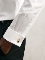 Reiss White Remote Slim Fit Cotton Satin Double Cuff Shirt - Image 4 of 6