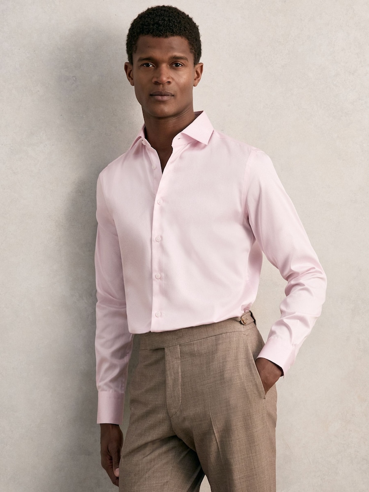 Reiss Pink Remote Reg Cotton Satin Cutaway Collar Shirt - Image 1 of 7
