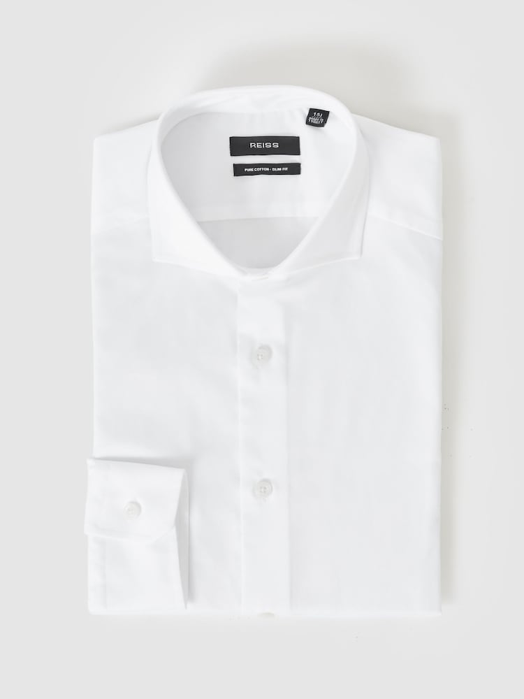 Reiss White Storm Slim Slim Fit Cotton-Twill Two-Fold Shirt Slim-Fit - Image 2 of 8
