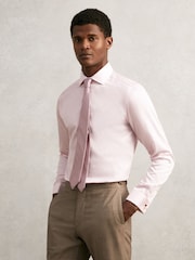 Reiss Pink Remote Slim Fit Cotton Satin Double Cuff Shirt - Image 1 of 7