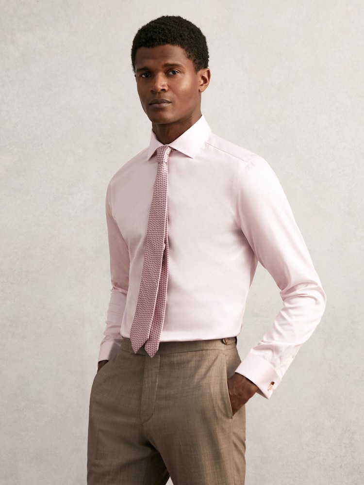 Reiss Pink Remote Slim Fit Cotton Satin Double Cuff Shirt - Image 1 of 7
