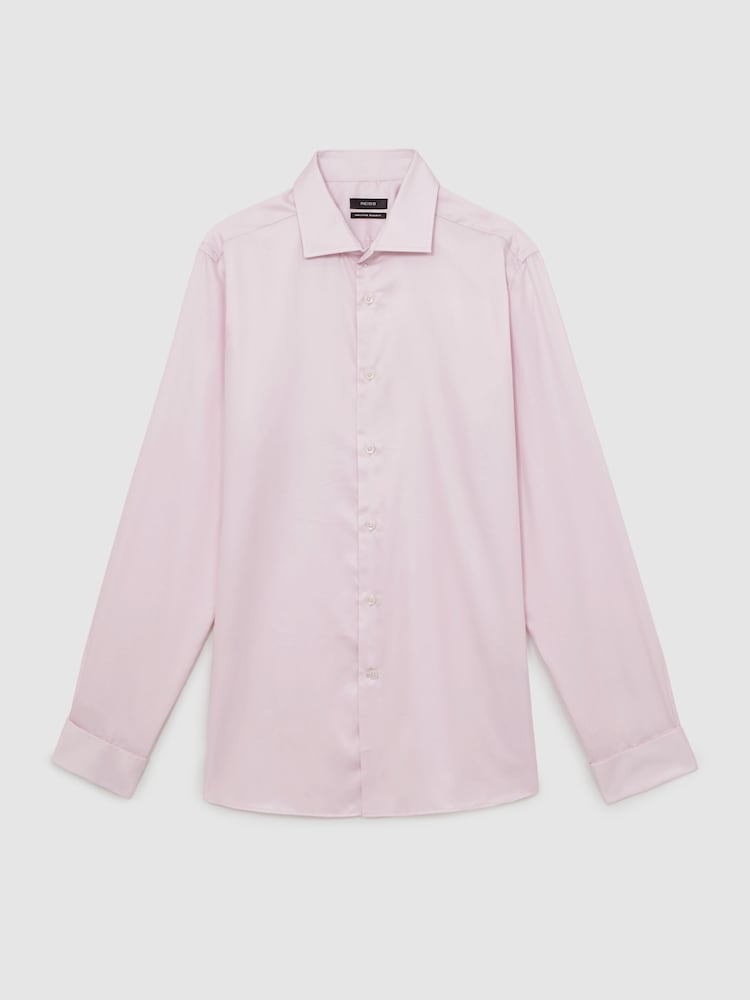 Reiss Pink Remote Slim Fit Cotton Satin Double Cuff Shirt - Image 2 of 7