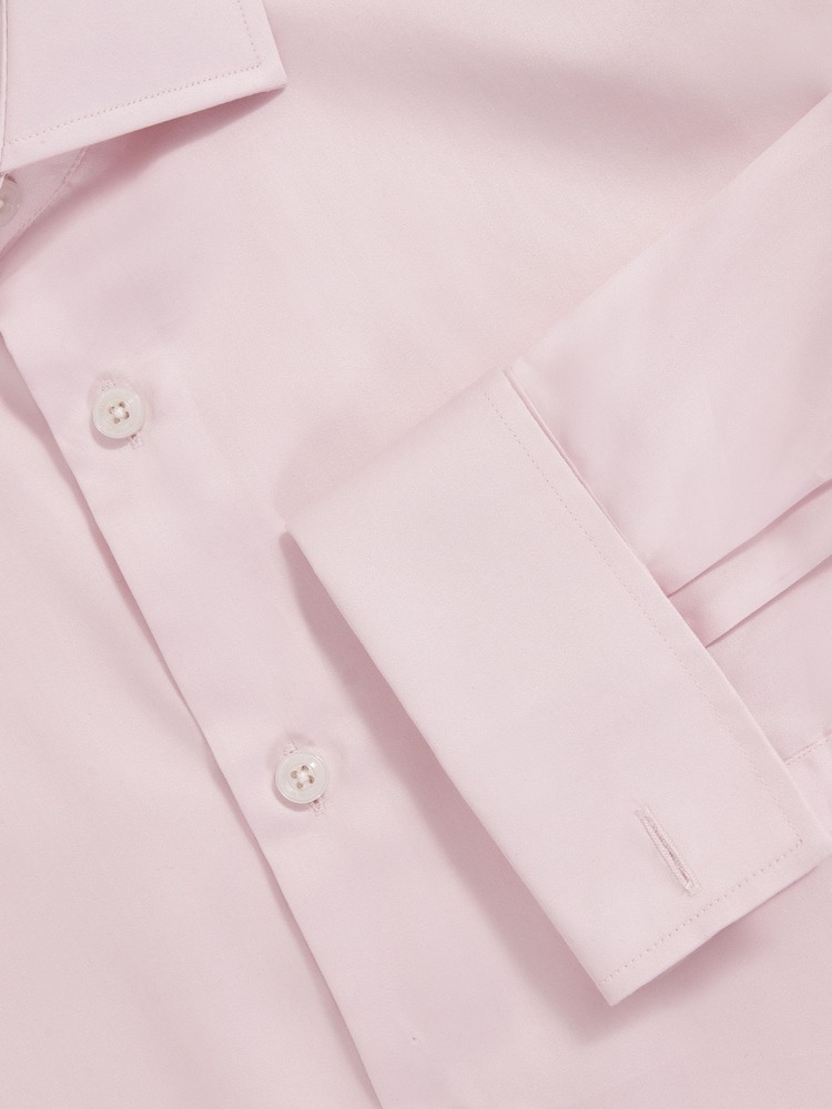 Reiss Pink Remote Slim Fit Cotton Satin Double Cuff Shirt - Image 7 of 7