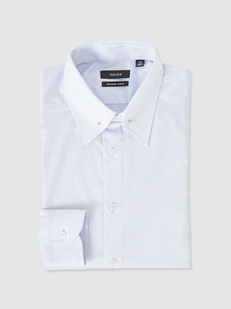 Reiss Soft Blue Caldwell Slim Fit Cotton Pin Collar Shirt - Image 2 of 6
