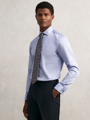 Reiss Mid Blue Remote Slim Fit Cotton Satin Double Cuff Shirt - Image 1 of 8