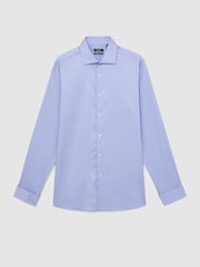 Reiss Mid Blue Remote Slim Fit Cotton Satin Double Cuff Shirt - Image 2 of 8