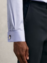Reiss Mid Blue Remote Slim Fit Cotton Satin Double Cuff Shirt - Image 3 of 8