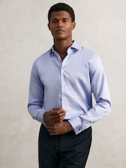 Reiss Mid Blue Remote Slim Fit Cotton Satin Double Cuff Shirt - Image 4 of 8