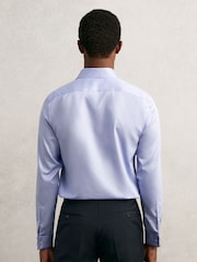 Reiss Mid Blue Remote Slim Fit Cotton Satin Double Cuff Shirt - Image 5 of 8
