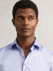 Reiss Mid Blue Remote Slim Fit Cotton Satin Double Cuff Shirt - Image 6 of 8