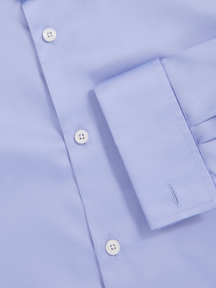 Reiss Mid Blue Remote Slim Fit Cotton Satin Double Cuff Shirt - Image 8 of 8