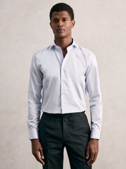 Reiss Mid Blue Remote Reg Cotton Satin Cutaway Collar Shirt - Image 1 of 7