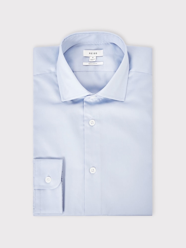 Reiss Mid Blue Remote Reg Cotton Satin Cutaway Collar Shirt - Image 2 of 7
