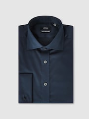 Azul marino - Corte slim - Reiss Bishopsgate Cotton-Tencel Stretch Double Cuff Shirt - Imagen 2 de 8