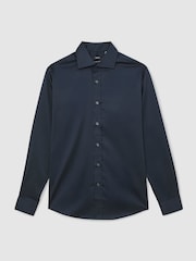 Azul marino - Corte slim - Reiss Bishopsgate Cotton-Tencel Stretch Double Cuff Shirt - Imagen 8 de 8