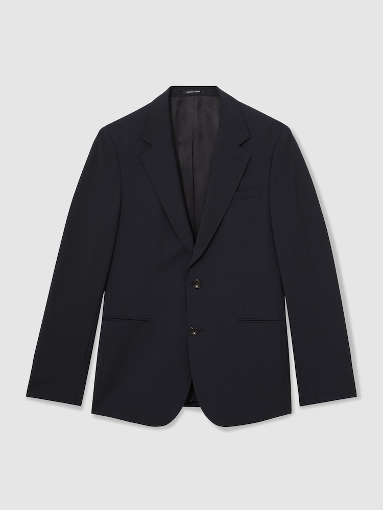 Reiss Navy Promise Wool-Blend Single-Breasted Suit Blazer Slim-Fit - Image 2 of 6