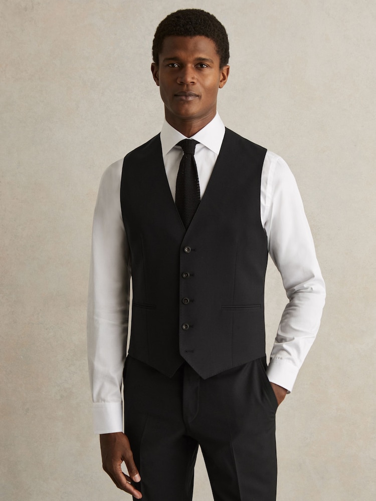 Reiss Black Promise Wool-Blend Slim-Fit Waistcoat - Image 1 of 6