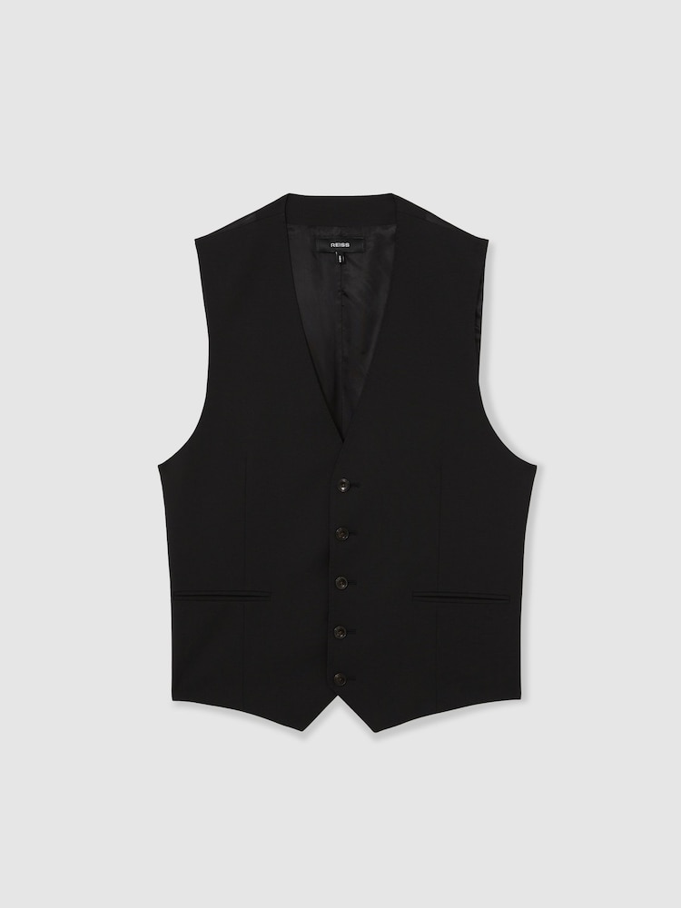 Reiss Black Promise Wool-Blend Slim-Fit Waistcoat - Image 2 of 6