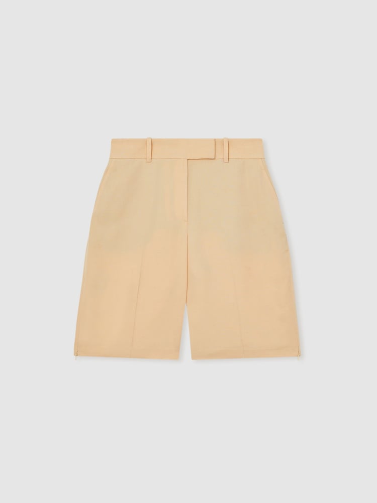 Naranja - Reiss Lina Atelier Side-Zip Tailored Shorts With Linen - Imagen 2 de 7
