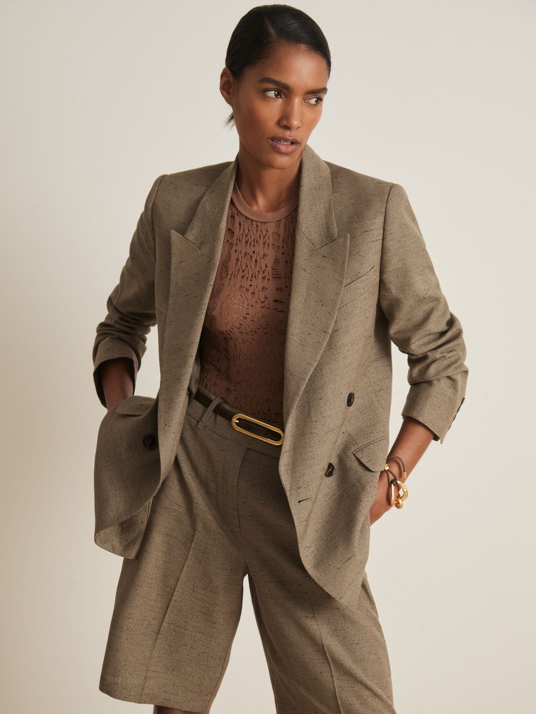 REISS GREY ATELIER DOUBLE-BREASTED SUIT JACKET WITH LINEN