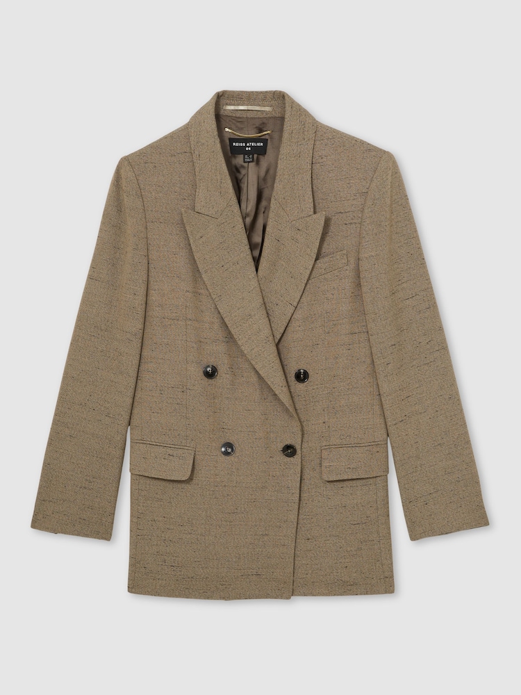 Reiss Grey Lina Atelier Double-Breasted Suit Jacket With Linen - Image 2 of 7
