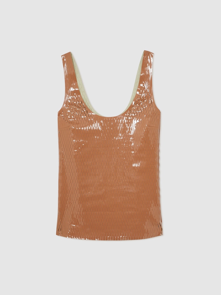 Reiss Tan Isabelle Atelier Laser-Cut Vest Top - Image 2 of 6