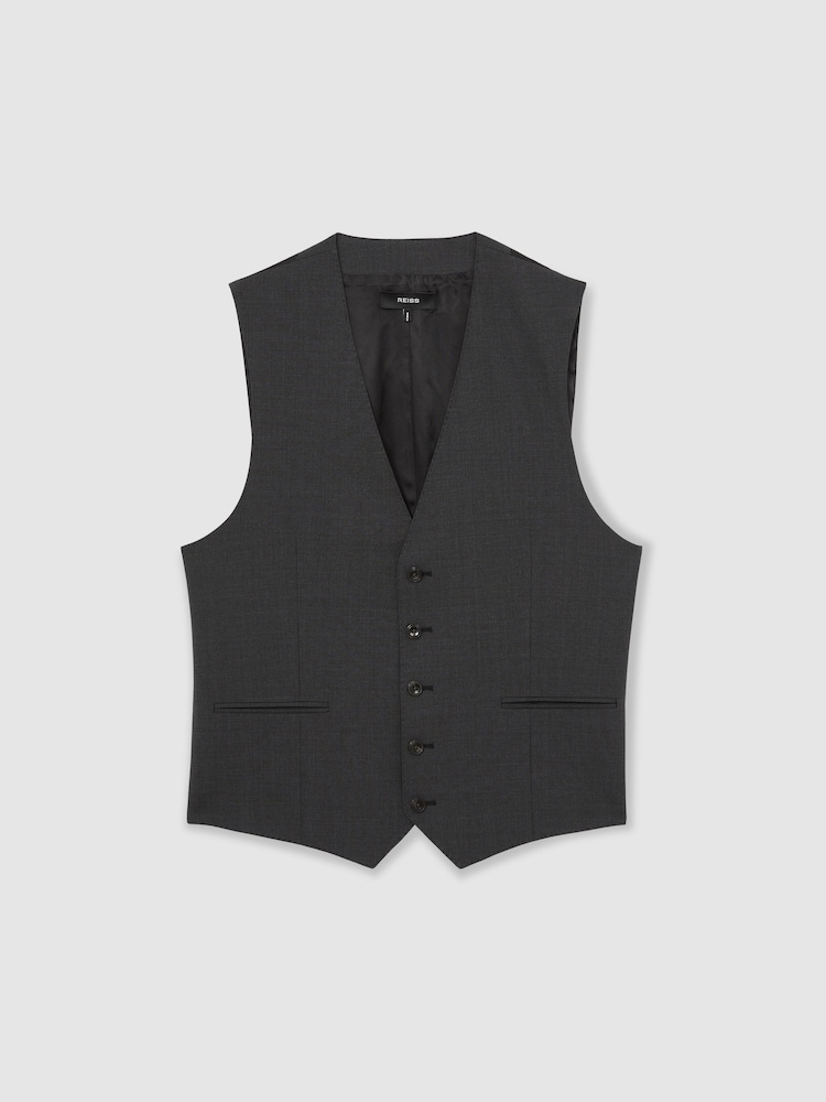 Reiss Grey Promise Wool-Blend Slim-Fit Waistcoat - Image 2 of 5