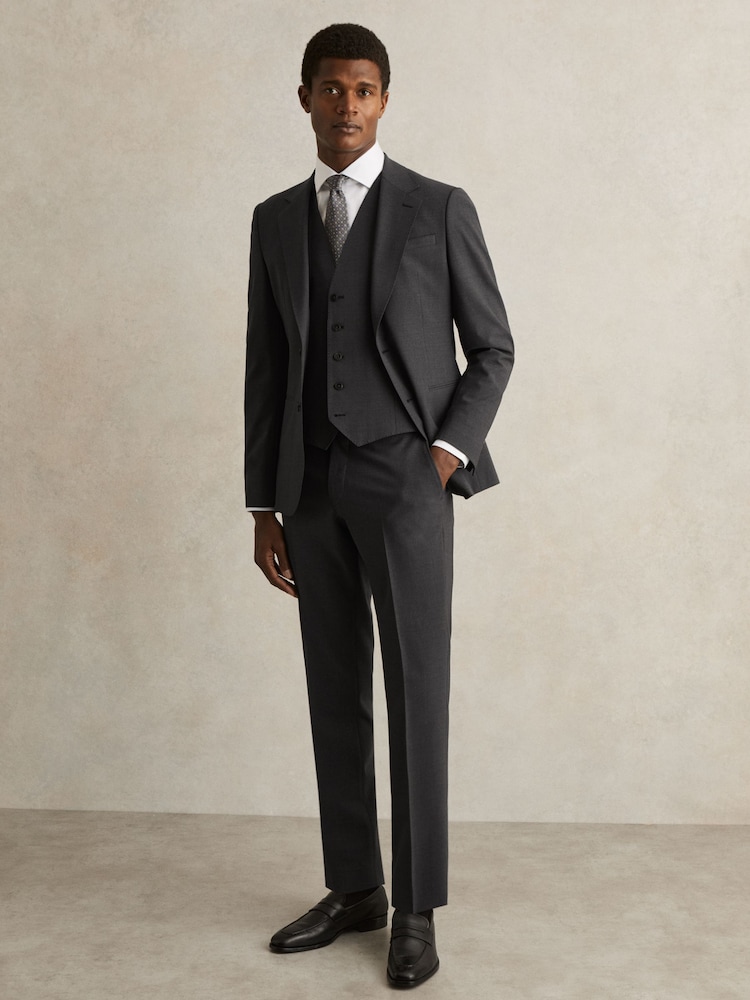 Reiss Grey Promise Wool-Blend Slim-Fit Waistcoat - Image 3 of 5