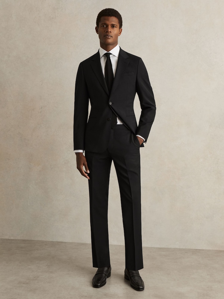 Reiss Black Promise Slim-Fit Wool-Blend Suit Trousers - Image 1 of 7
