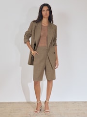 Reiss Grey Lina Atelier Side-Zip Tailored Shorts With Linen - Image 1 of 5