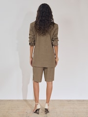 Reiss Grey Lina Atelier Side-Zip Tailored Shorts With Linen - Image 4 of 5