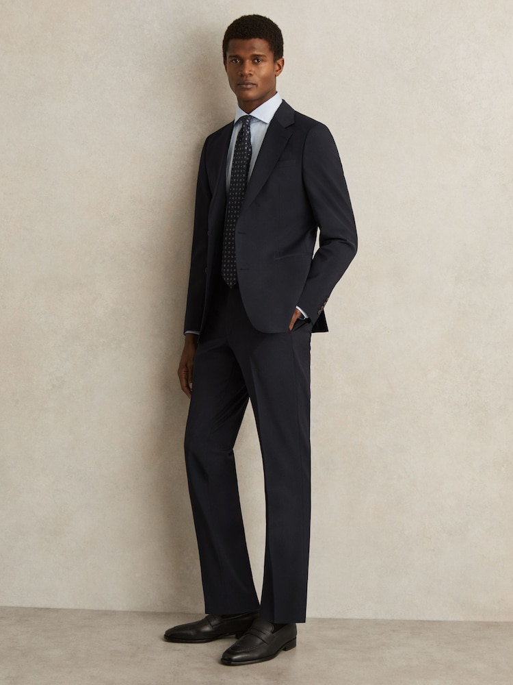 Reiss Navy Promise Slim-Fit Wool-Blend Suit Trousers - Image 1 of 7