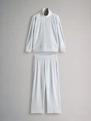 The Set Grey 2 Pack Soft Rib Half Zip Funnel Neck Sweatshirt and Wide Leg Joggers Lounge Set - Image 1 of 5