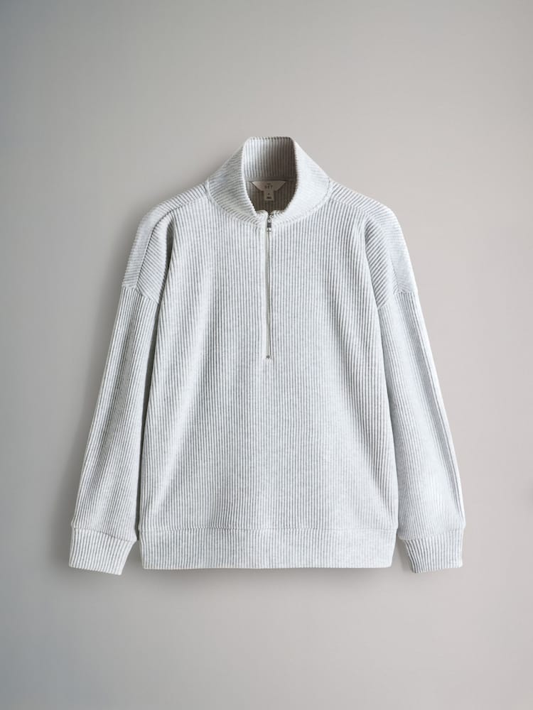 The Set Grey 2 Pack Soft Rib Half Zip Funnel Neck Sweatshirt and Wide Leg Joggers Lounge Set - Image 2 of 5