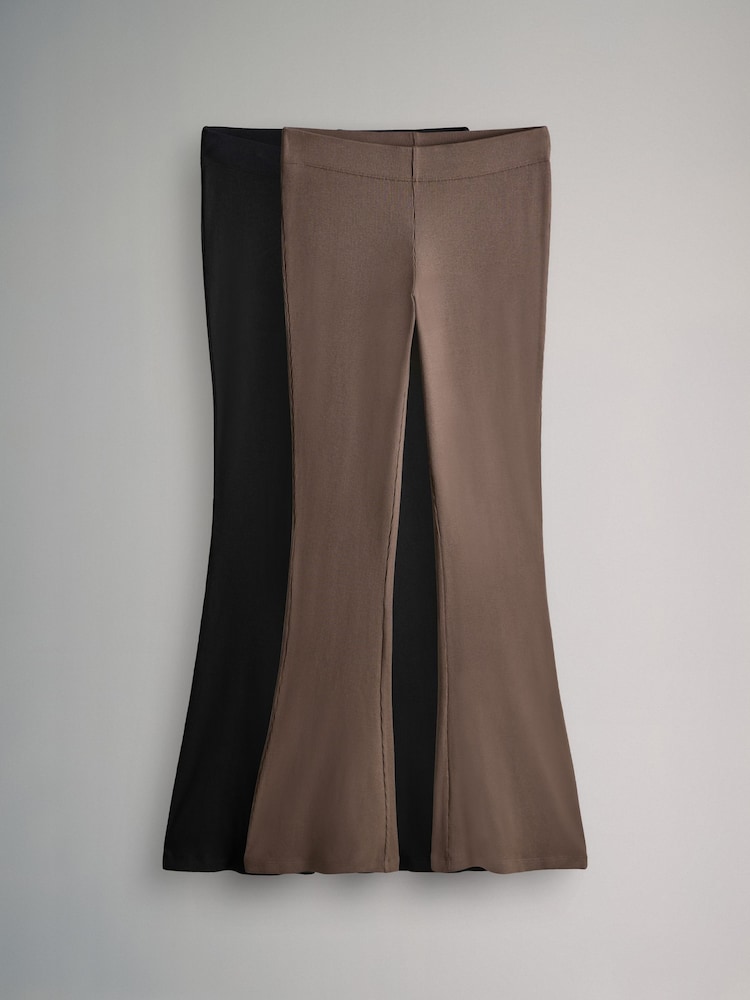 The Set Black/Brown 2 Pack Ribbed Flare Leg Trousers - Image 1 of 5