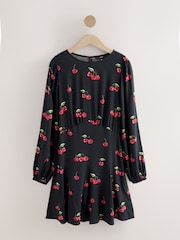 Estampa de Cereja Preta - Vestido mini de manga comprida com detalhe de costura em A - Imagem 7 de 7