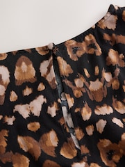 Estampa de leopardo animal preta e marrom - Vestido mini de manga comprida com detalhe de costura em A - Imagem 2 de 3