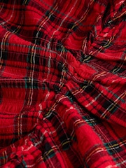 Red/Black Check Ruched Long Sleeve Mini Shirt Dress - Image 3 of 3